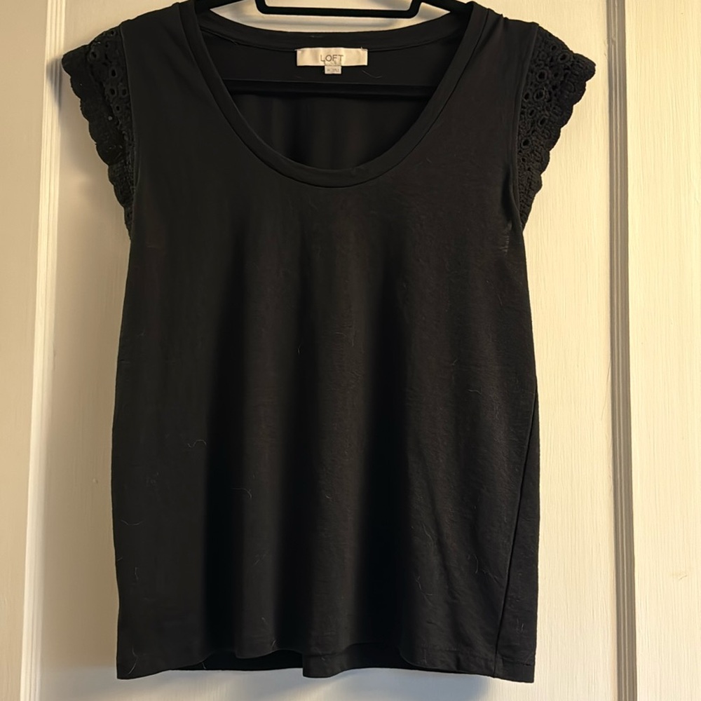 Loft Sleeveless Shell Shirt with Crochet Sleeve Detail